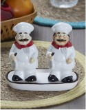 Set solnita piper si sare cu suport,ceramica,model bucatari, 8 cm-2 piese