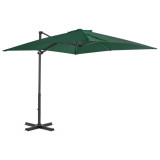 VidaXL Umbrelă suspendată cu st&acirc;lp din aluminiu, verde, 250x250 cm