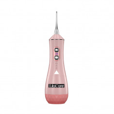 Irigator bucal profesional Lila Care, 320 ml, USB, 9 moduri, 4 capete inlocuibile, 120 psi, autonomie 50 minute, Roz