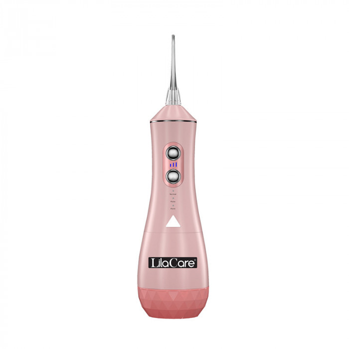 Irigator bucal profesional Lila Care, 320 ml, USB, 9 moduri, 4 capete inlocuibile, 120 psi, autonomie 50 minute, Roz