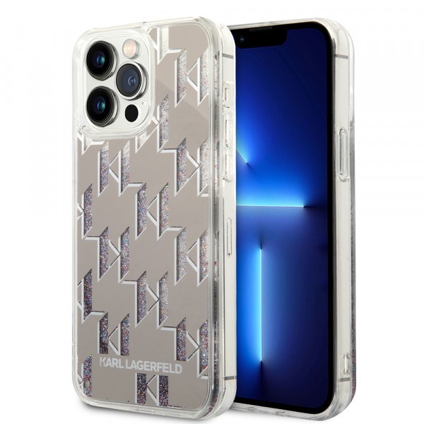 Husa pentru Apple iPhone 14 Pro Max, Karl Lagerfeld, Liquid Glitter Monogram, Argintie