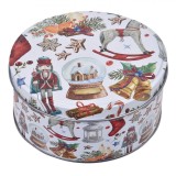Cutie Depozitare Metalică, Rotundă, Figuri Crăciun, Alb, 13.5x6cm, Oem