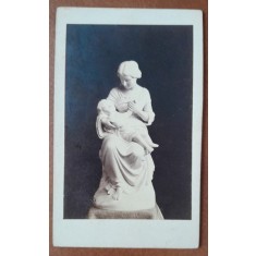 Fotografie tip CDV, sculptura Mama si copilul - Cauer