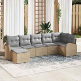 vidaXL Set de canapele pentru grădină cu pernă 7 pcs Bej Rattan poli