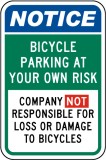 Bicycle Parking at Your Own Risk Sign
