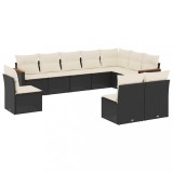 Cumpara ieftin Set canapele de gradina cu perne, 10 piese, negru, poliratan