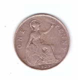 Moneda Marea Britanie 1 penny 1929, stare buna, curata