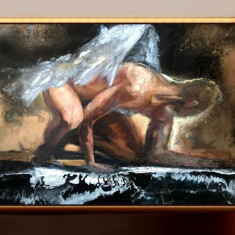 Tablou Nud Barbat, Tablou Abstract Original veris epoxidic, Pictura Inger