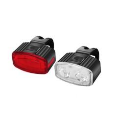 Set far si stop spate LED bicicleta, eMazing, incarcare USB, rezistent la apa, 4 moduri de luminare, plastic, alb/rosu, 10X6X4 cm