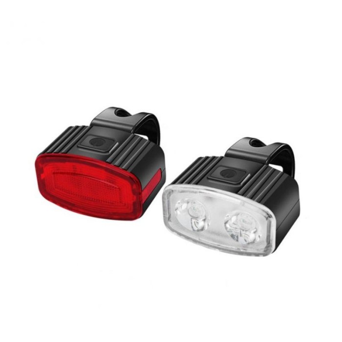 Set far si stop spate LED bicicleta, eMazing, incarcare USB, rezistent la apa, 4 moduri de luminare, plastic, alb/rosu, 10X6X4 cm
