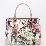 Cumpara ieftin Geanta taupe cu imprimeu floral din piele naturala 1330 M9