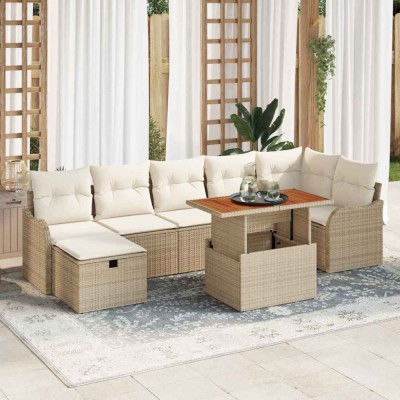 vidaXL Set de canapele pentru grădină cu pernă 8 pcs Bej Rattan poli foto