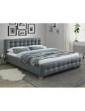Pat matrimonial SL Barcelona, tapitat cu stofa, lemn masiv, somiera inclusa, 160x200, gri