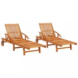Set 2 Șezlonguri vidaXL Lemn Acacia, Reglabile, cu Roți, pentru Grădină, Terasă, Piscină, 199x67 cm