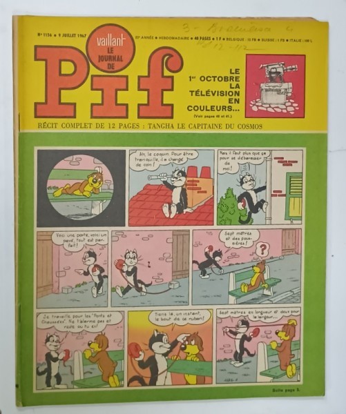 PIF , LE JOURNAL VAILLANT , No. 1156 , 1967 , BENZI DESENATE CU TEXT IN LIMBA FRANCEZA