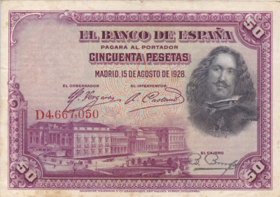 SPANIA 50 pesetas 1928 VF+!!! foto