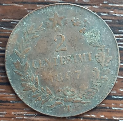 (M1921) MONEDA ITALIA - 2 CENTESIMI 1867, LIT.T, MONETARIA TORINO, MAI RARA foto