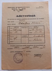 Adeverinta Primaria Municipiului Cluj , anii 50&#039;