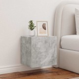 Comode TV Perete vidaXL, 2 buc, Gri Beton, 40.5x35x40cm, Lumini LED RGB, Rafturi, Montaj pe Perete, Mobilier Living Modern