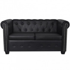 Canapea cu 2 locuri, piele artificiala, negru, 145 x 76 x 70 cm, CHESTERFIELD foto