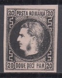 ROMANIA 1866/1867 LP 20 c CAROL FAVORITI 20 PARALE NEGRU/ROZ HARTIE SUBTIRE GUMA ORIGINALA SARNIERA POINCON