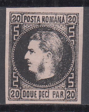 ROMANIA 1866/1867 LP 20 c CAROL FAVORITI 20 PARALE NEGRU/ROZ HARTIE SUBTIRE GUMA ORIGINALA SARNIERA POINCON foto