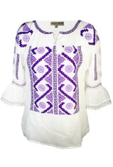 Bluza tip ie dama RM 128, marime 3XL, alb/mov butterfly