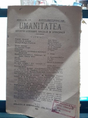 Umanitatea Anul I, Nr. 3-4, August-Septembrie 1920 foto