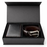 Cumpara ieftin Set cadou pentru barbati, Portofel + Curea, piele naturala, model elegant, SET21, Negru