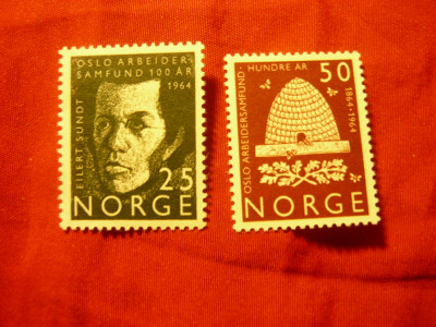 Serie Norvegia 1964 - 100 Ani Sindicatele , 2 valori foto