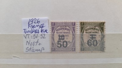 1926 France Timbre taxa YT=51-52 2val nestampilate sarn. foto