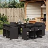 vidaXL Set mobilier de grădină cu perne, 9 piese, negru, poliratan