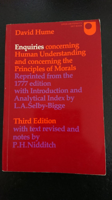 Enquiries Concerning Human Understanding and the Principles of Morals D. Hume
