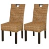 Set 2 Scaune Bucatarie vidaXL Ratan Kubu, Lemn Mango, 46x56x96cm, Maro Natural, Interior, max 110kg/loc