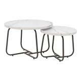 Cumpara ieftin Set de 2 masute de cafea Crismory MDF nuanta marmura alba si picioare metalice negre 50x50x40.5 cm