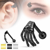 Piercing din oțel pentru ureche sau spr&acirc;nceană, m&acirc;nă de schelet, culori diverse - Culoare: Negru