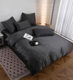Cumpara ieftin Lenjerie De Pat Tip Matase Draxon Tm016, Bumbac, Poliester, 4 Piese, Fara Elastic, Negru