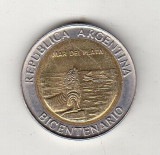 Bnk mnd Argentina 1 peso 2010 unc , Mar del Plata , bimetal, America Centrala si de Sud