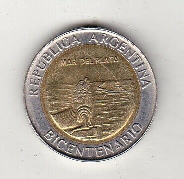 bnk mnd Argentina 1 peso 2010 unc , Mar del Plata , bimetal foto