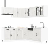 Set dulap de bucătărie 11 piese &bdquo;Kalmar&rdquo; alb lucios Lemn