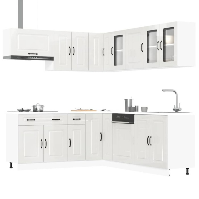 Set dulap de bucătărie 11 piese &bdquo;Kalmar&rdquo; alb lucios Lemn