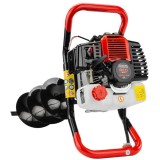 Motoburghiu de pamant pe benzina cu 3 burghie, motor in 2 timpi, 6 CP, Red Technic