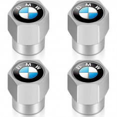 Set 4 capacele pentru ventil auto din aluminiu, General Store, Hexagon, BMW, Argintiu