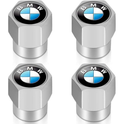 Set 4 capacele pentru ventil auto din aluminiu, General Store, Hexagon, BMW, Argintiu foto