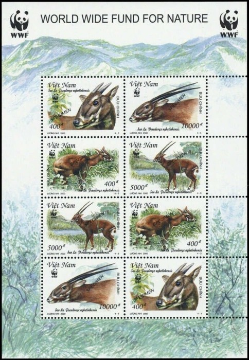 !!! VIETNAM - ANTILOPE , SPECII PROTEJATE , 2000 , BLOC NEUZAT / FAUNA
