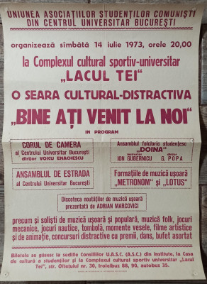 Afis o seara cultural-distractiva ,,Bine ati venit la noi&amp;quot;, 1973 foto