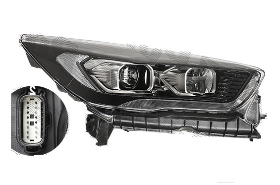 Far Ford Kuga, 02.2016-, fata, Dreapta, ST-Line, bi-xenon; cu lumini de curbe; cu LED daytime running light; D3S+H1+LED; electric; negru, transparent