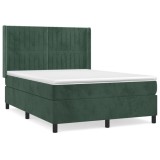 Cumpara ieftin Pat box spring cu saltea, verde inchis, 140x200 cm, catifea