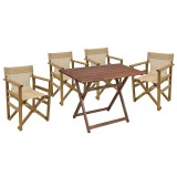Cumpara ieftin Set de gradina masa si scaune Retto 5 bucati din lemn masiv de fag culoarea nuc, PVC maro 100x60x71cm