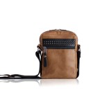 Cumpara ieftin Rucsac Barbati Piele Naturala Ethan Body Bag Tabac, Curea Poliester, Buzunar Exterior, Logo Relief, Handmade Grecia 21x15x5cm